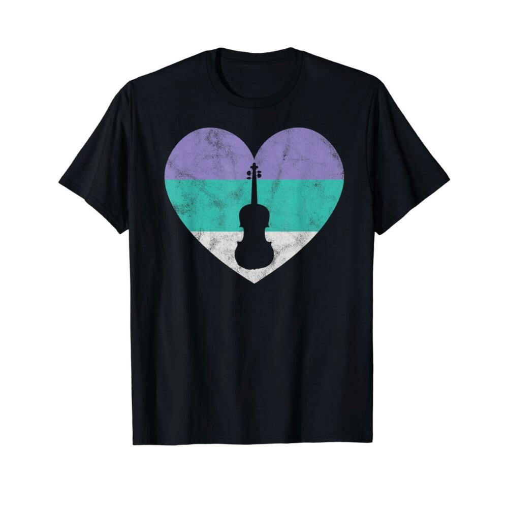 Ukelele Heart Women Graphic Shirt Small Black Casual Everyday Basic Comfy Simple
